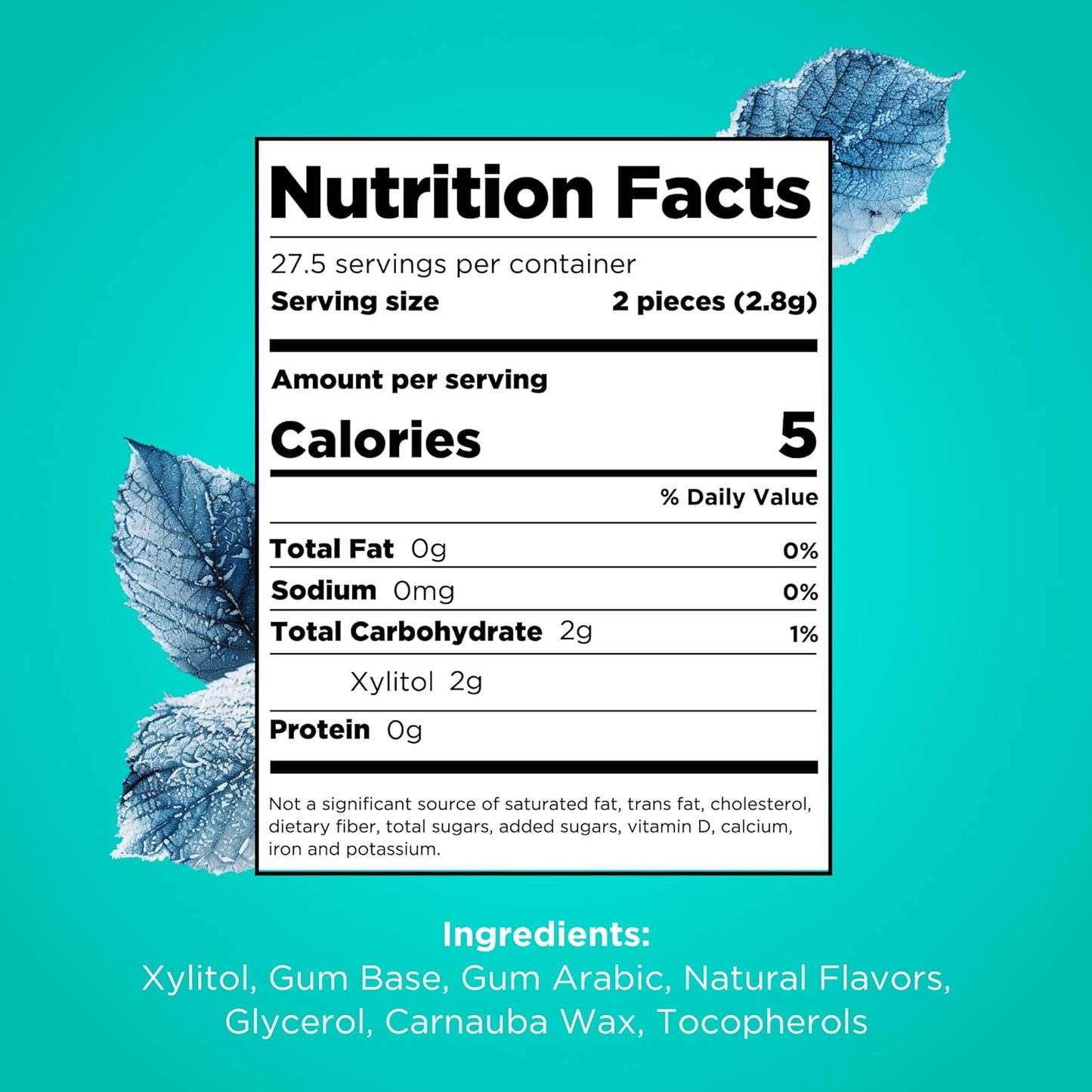 Pur Wintergreen Gum Bag 55 Pieces nutrition facts