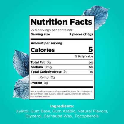 Pur Wintergreen Gum Bag 55 Pieces nutrition facts