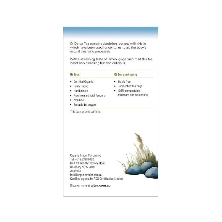 Qi Organic Fairtrade Detox Green Tea 25 Bags back packaging