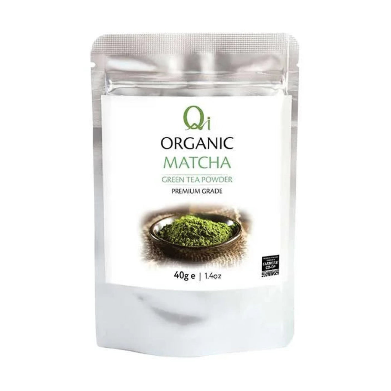 Qi Organic Matcha Green Tea Powder 40g front packaging