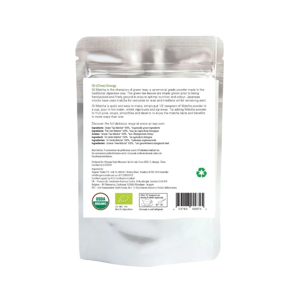 Qi Organic Matcha Green Tea Powder 40g back packaging