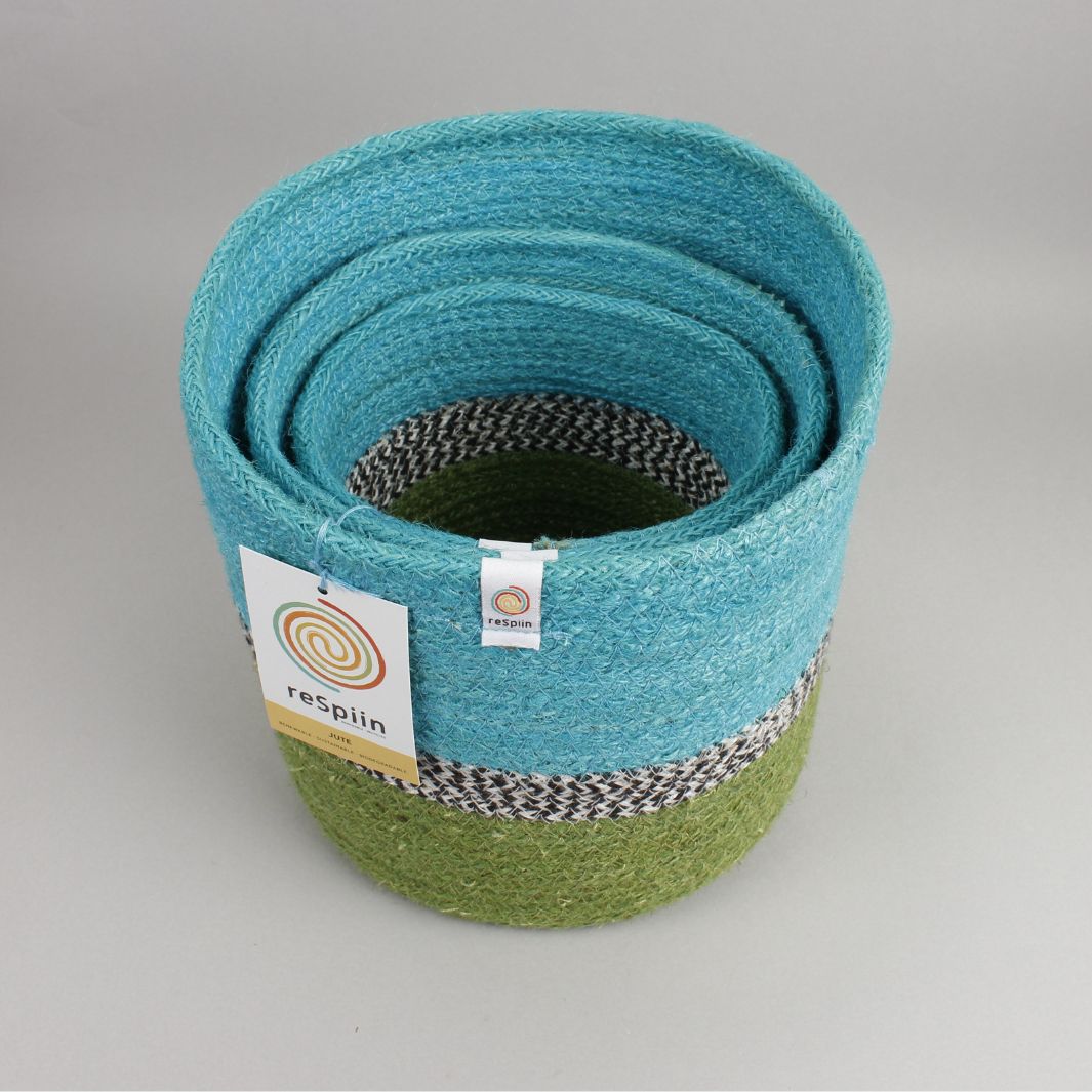 ReSpiin Jute ZigZag Basket Set Ocean — lifestyle in room