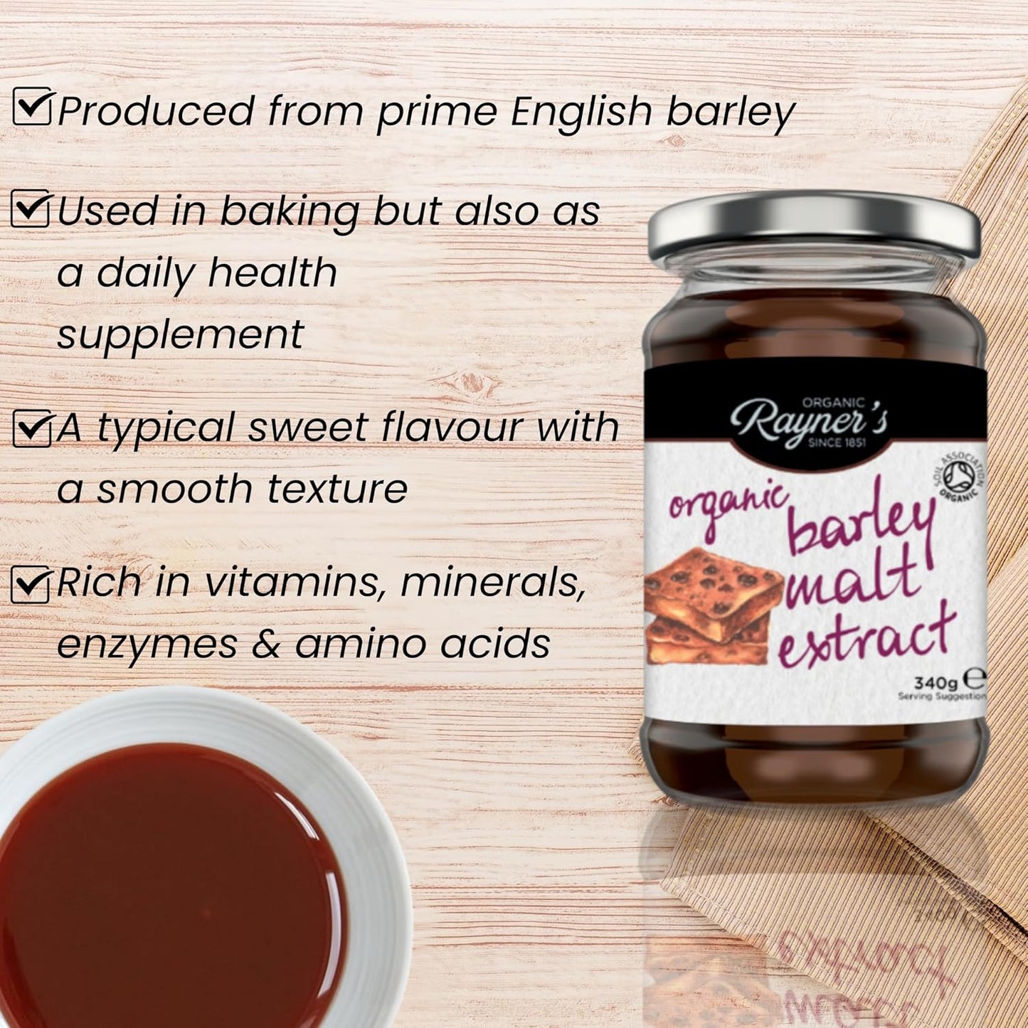 Rayners Essentials Organic Malt Extract 340g made from prime English barley
