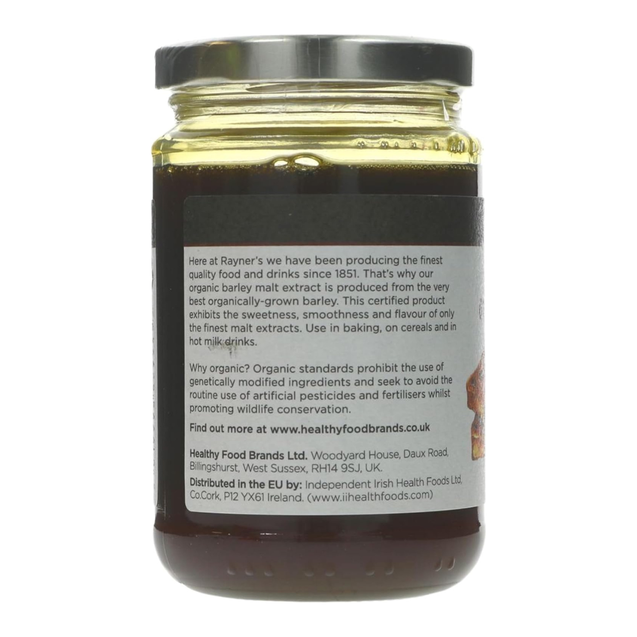 Rayners Essentials Organic Malt Extract 340g side packaging 2