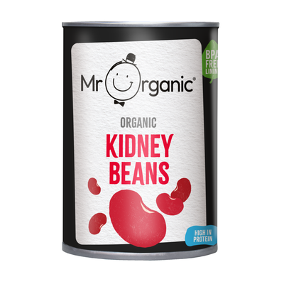 Mr Organic Red Kidney Beans Tin 400g front packaging