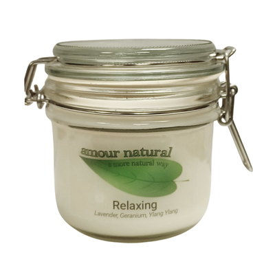 Amour Natural Relaxing Candle Glass Jar 174g front packaging