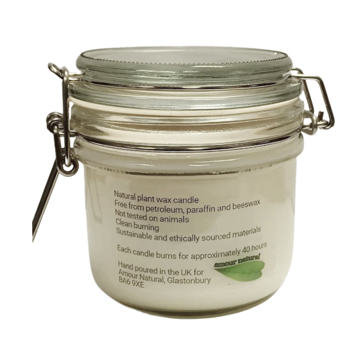 Amour Natural Relaxing Candle Glass Jar 174g back packaging