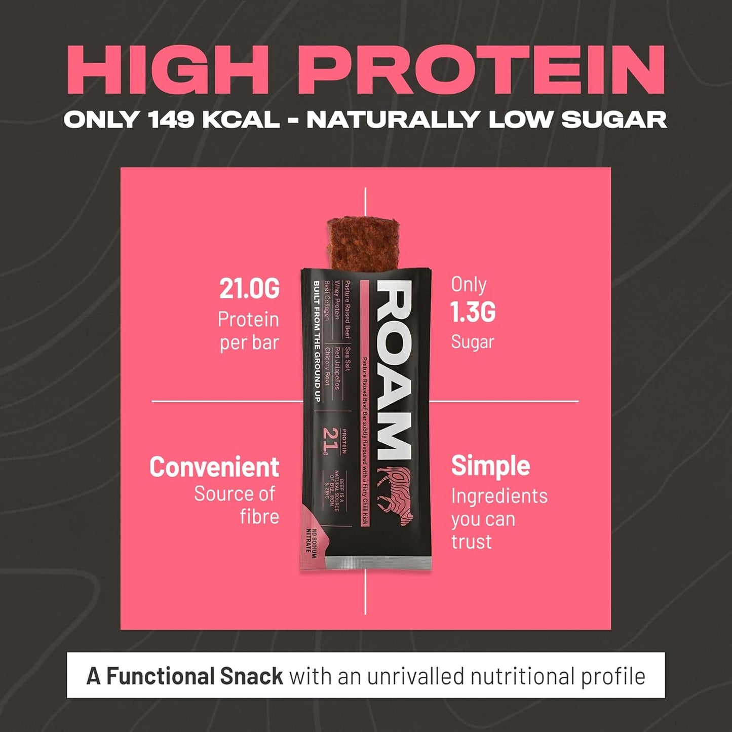 Roam Beef Bar Jalapeño Chilli 45g high protein
