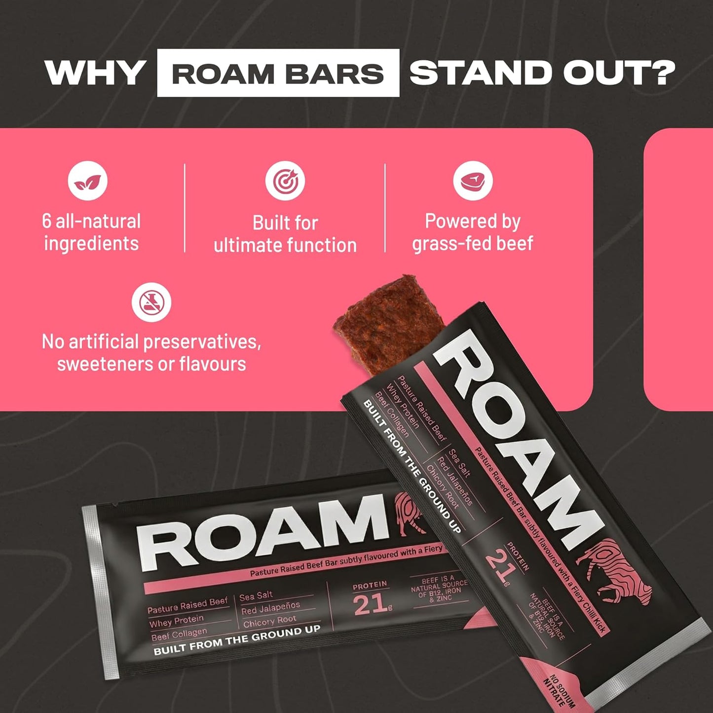 Roam Beef Bar Jalapeño Chilli 45g why roam stand out