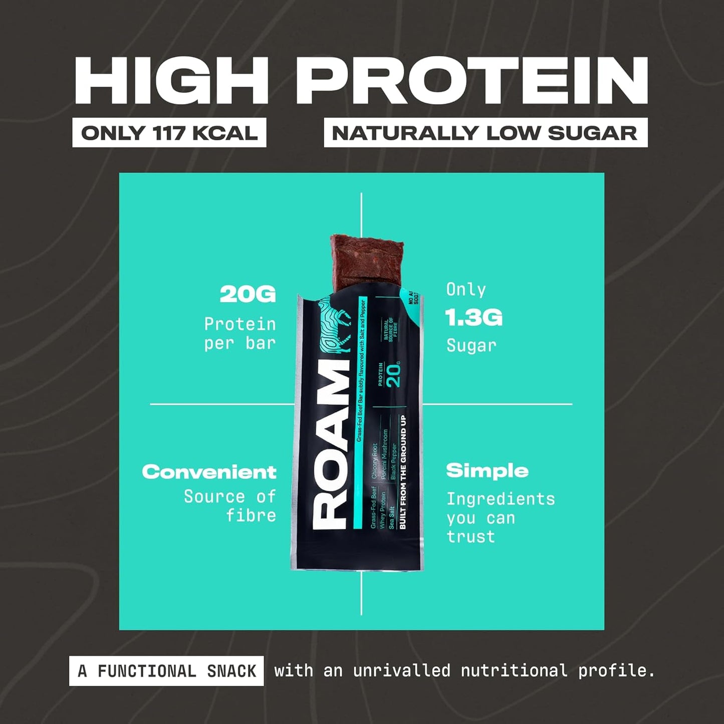 Roam Beef Bar Salt, Pepper & Porcini Mushroom 45g only 117 kcal
