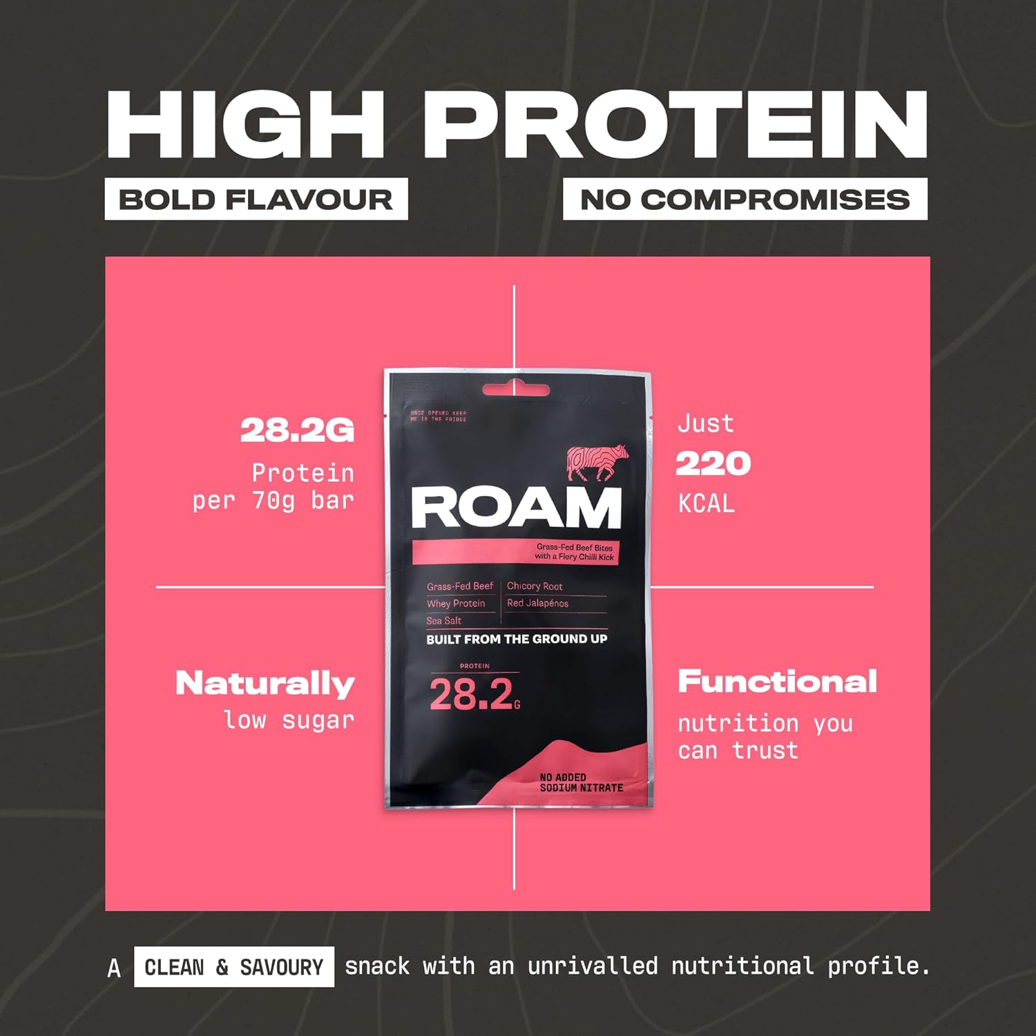 Roam Beef Bites Jalapeño Chilli 70g protein