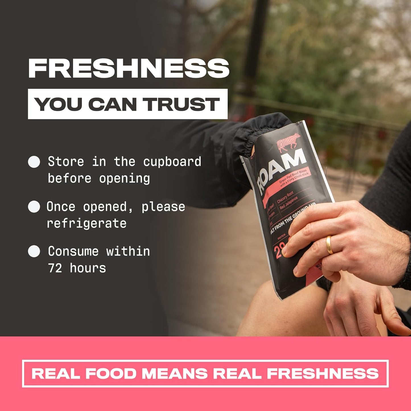 Roam Beef Bites Jalapeño Chilli 70g storage info