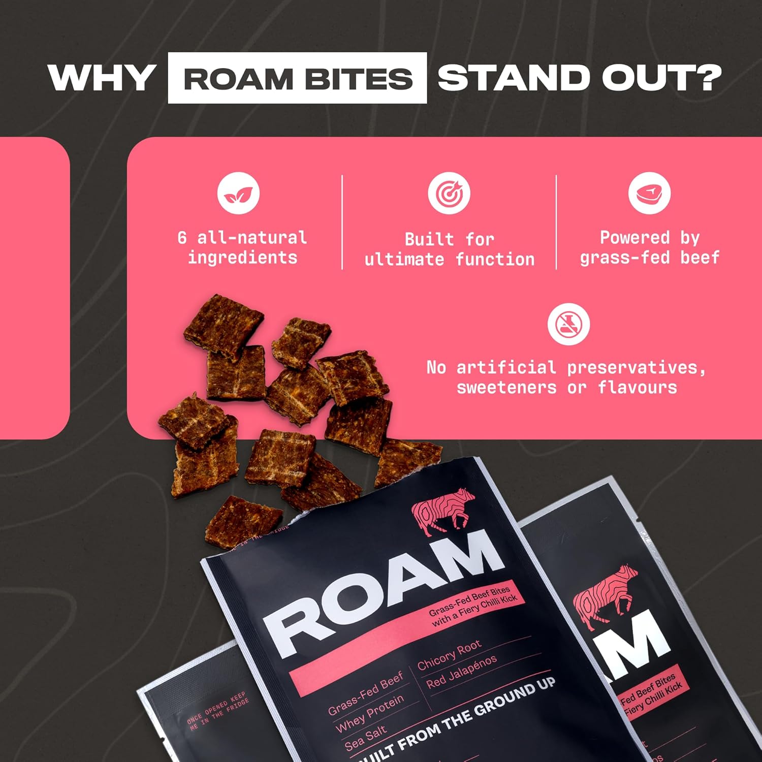 Roam Beef Bites Jalapeño Chilli 70g why roam stand out