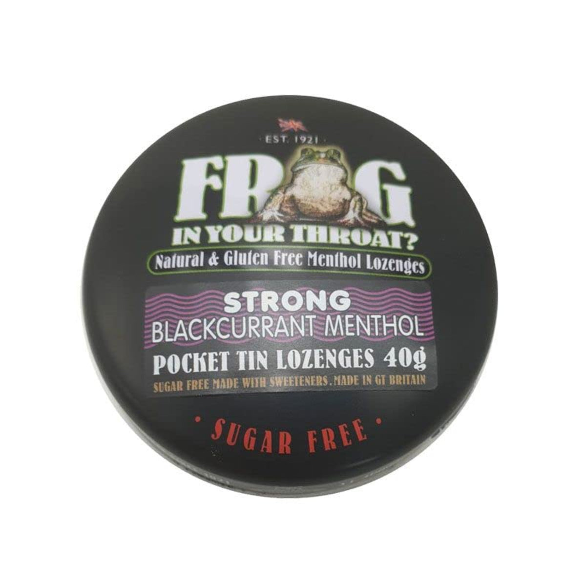 Simpkins Frog In Your Throat Lozenges Blackcurrant Menthol 40g front packaging