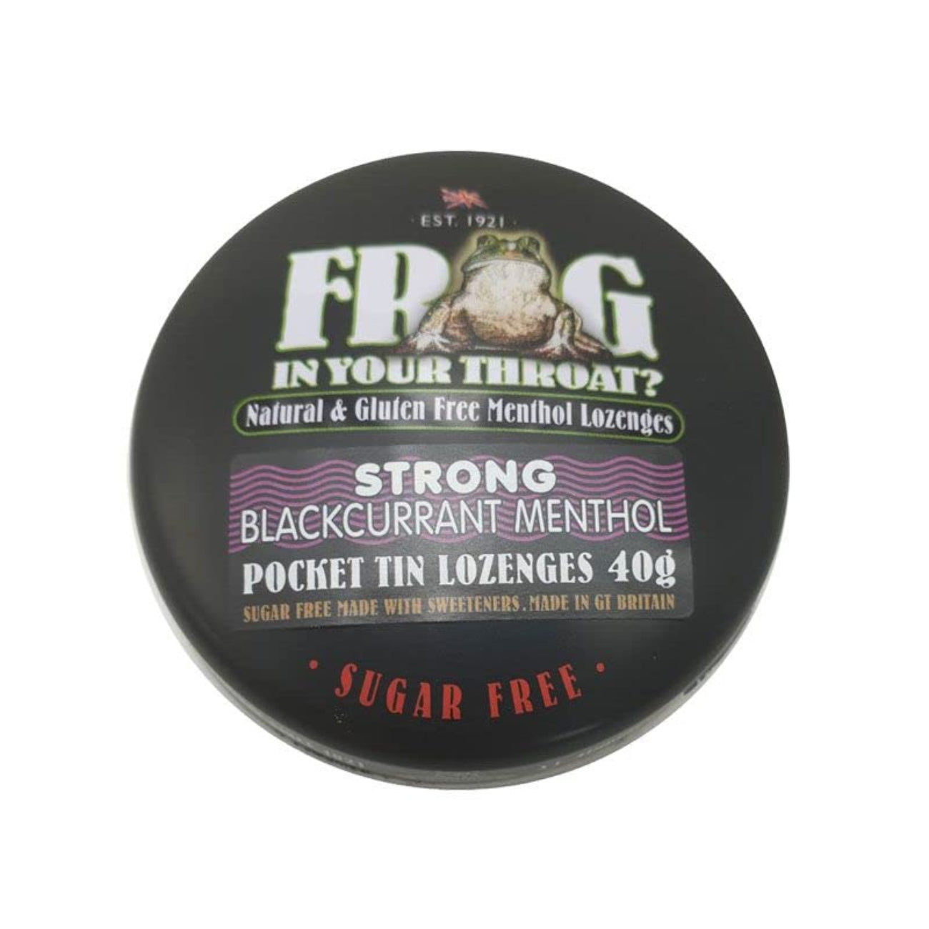 Simpkins Frog In Your Throat Lozenges Blackcurrant Menthol 40g front packaging