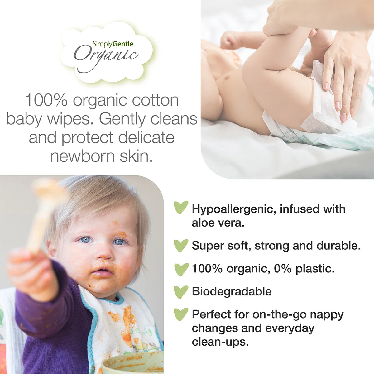 Simply Gentle Organic Baby Wipes 52's 100% Organic