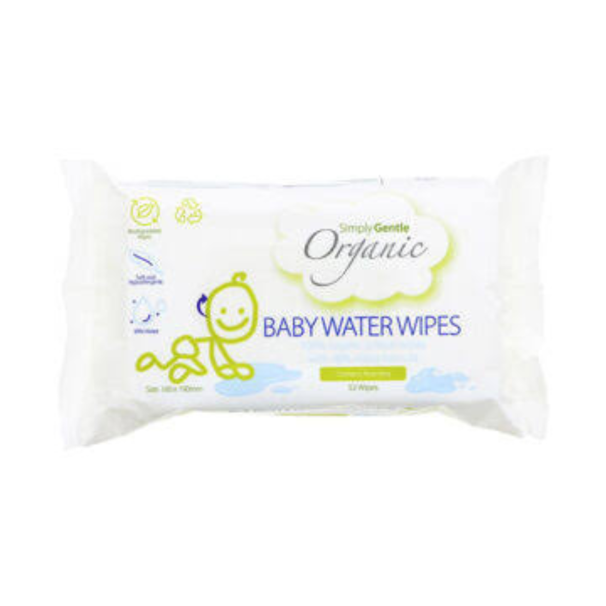 Simply Gentle Organic Baby Wipes 52's front packaging 2