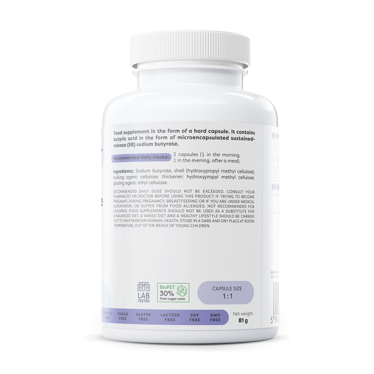 Osavi Sodium Butyrate SR 960mg 120 Capsules — sustained-release gut health supplement side 1 packaging