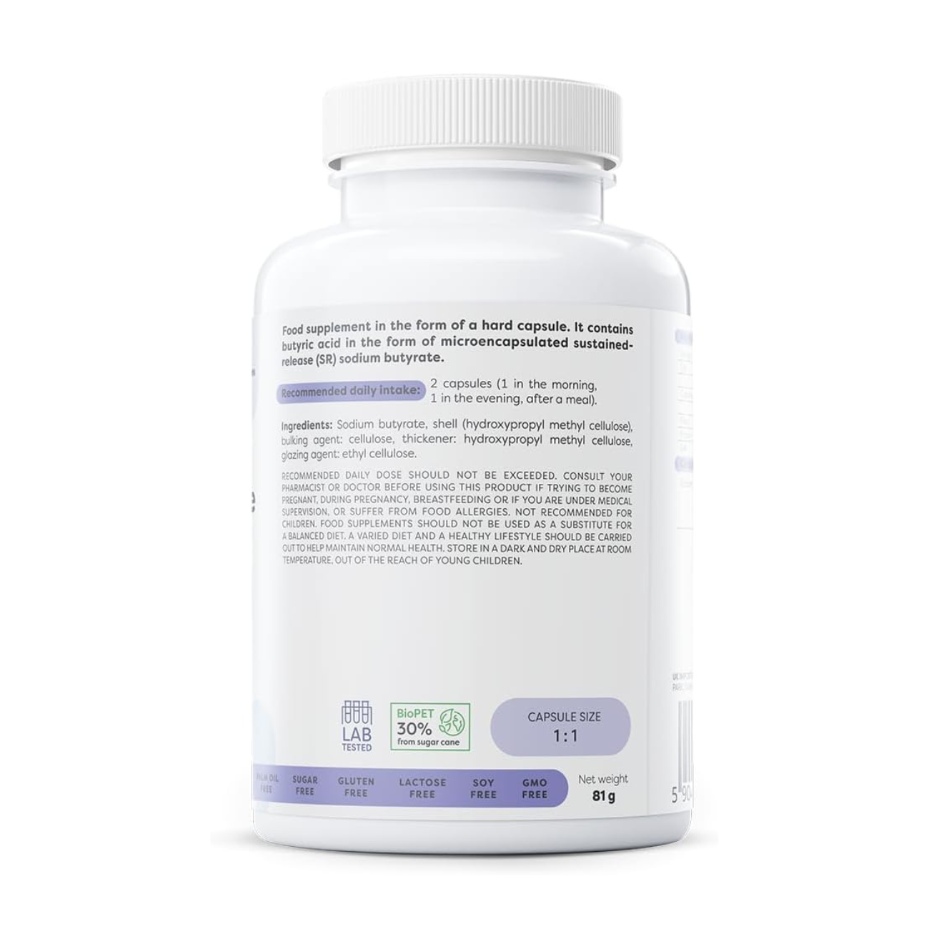 Osavi Sodium Butyrate SR 960mg 120 Capsules — sustained-release gut health supplement side 1 packaging