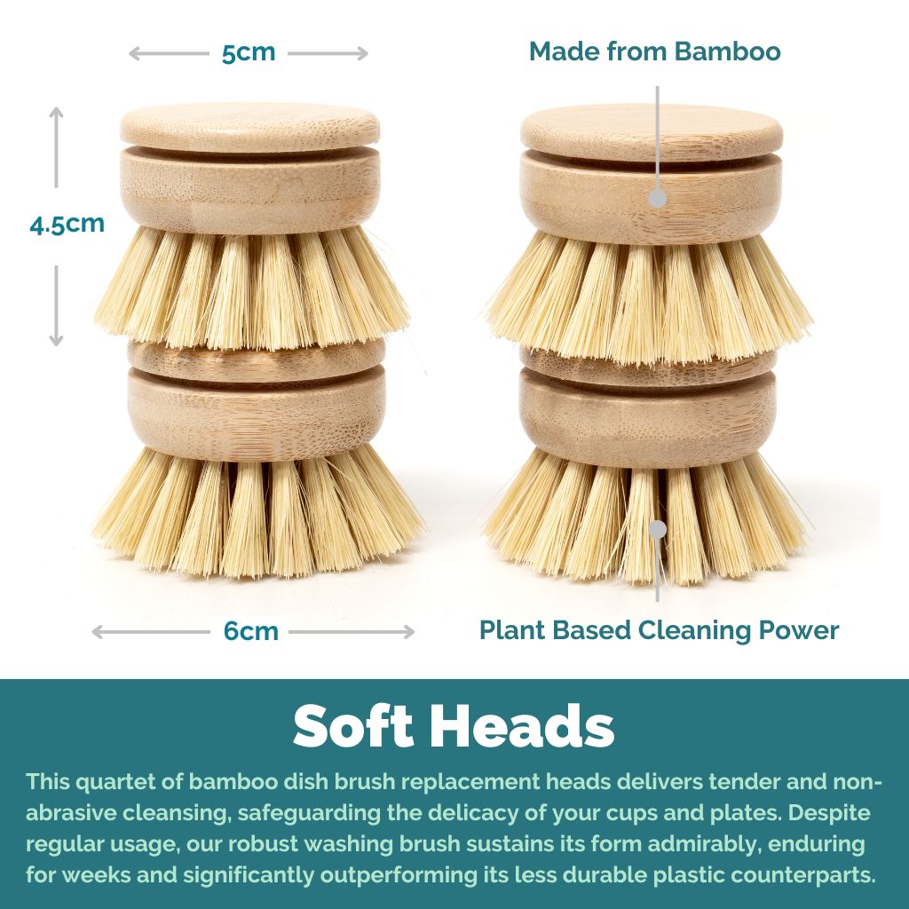 Reusable Bamboo Dish Brush Head (Soft Bristles)