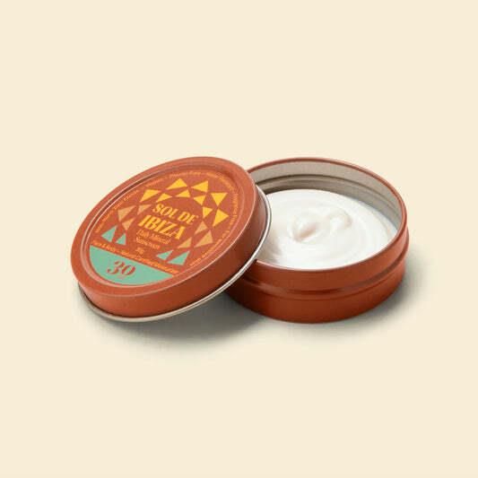 Sol De Ibiza Mineral SPF30 Mini Tin Face & Body Sunscreen 100g opened packaging