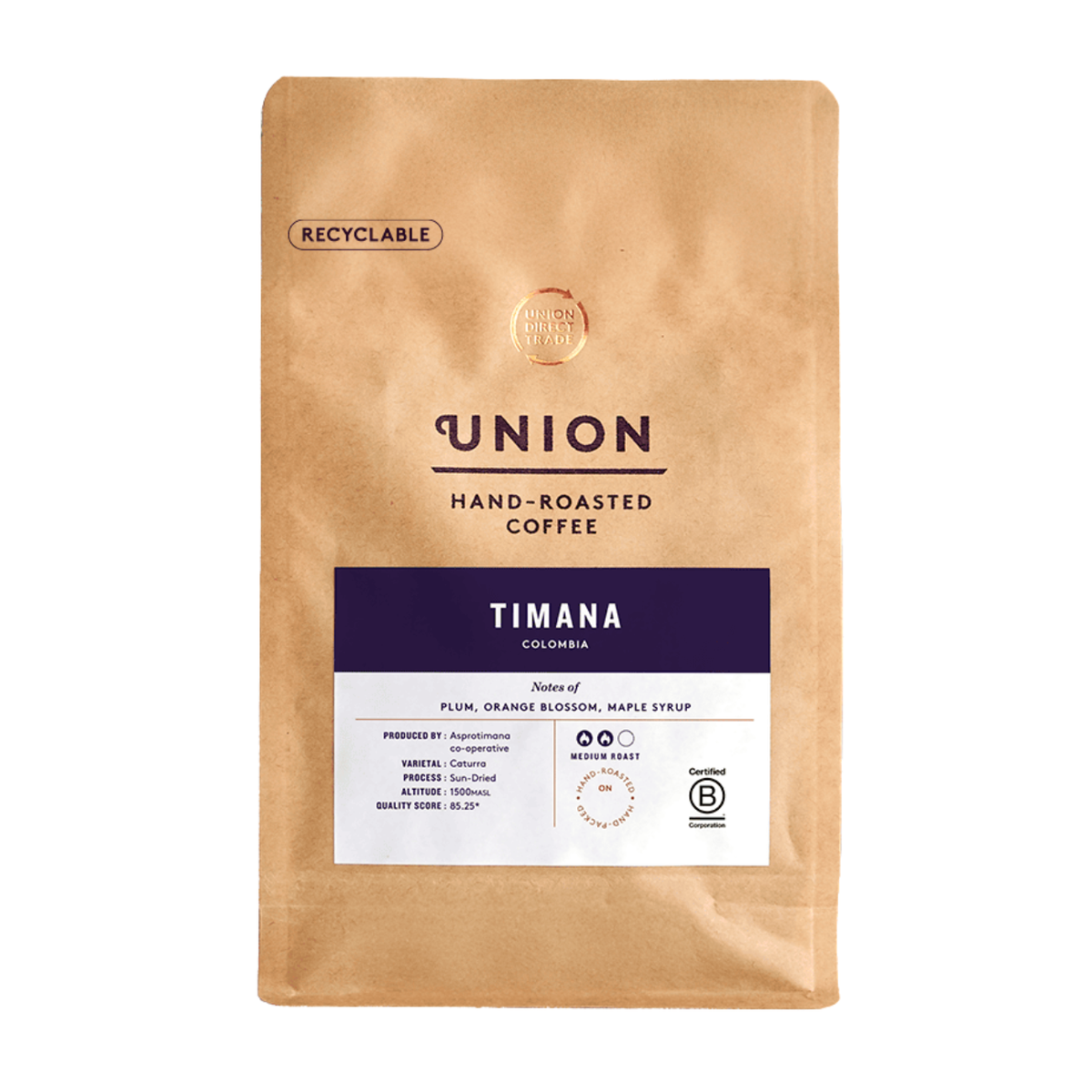 Union Roasted Coffee Timana Colombia Single Origin Cafetiere Grind 200g front packaging