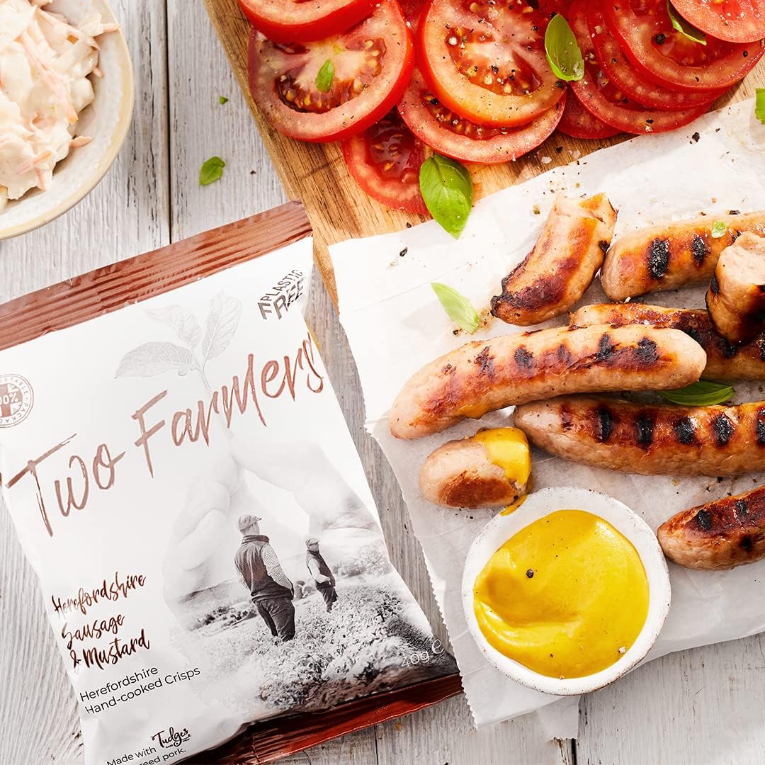 Two Farmers Herefordshire Sausage & Mustard Hand-cooked Crisps 150g lifestyle image old packaging