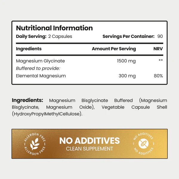 Vitabright Magnesium Glycinate 1500mg 180 Capsules 300 nutritional information