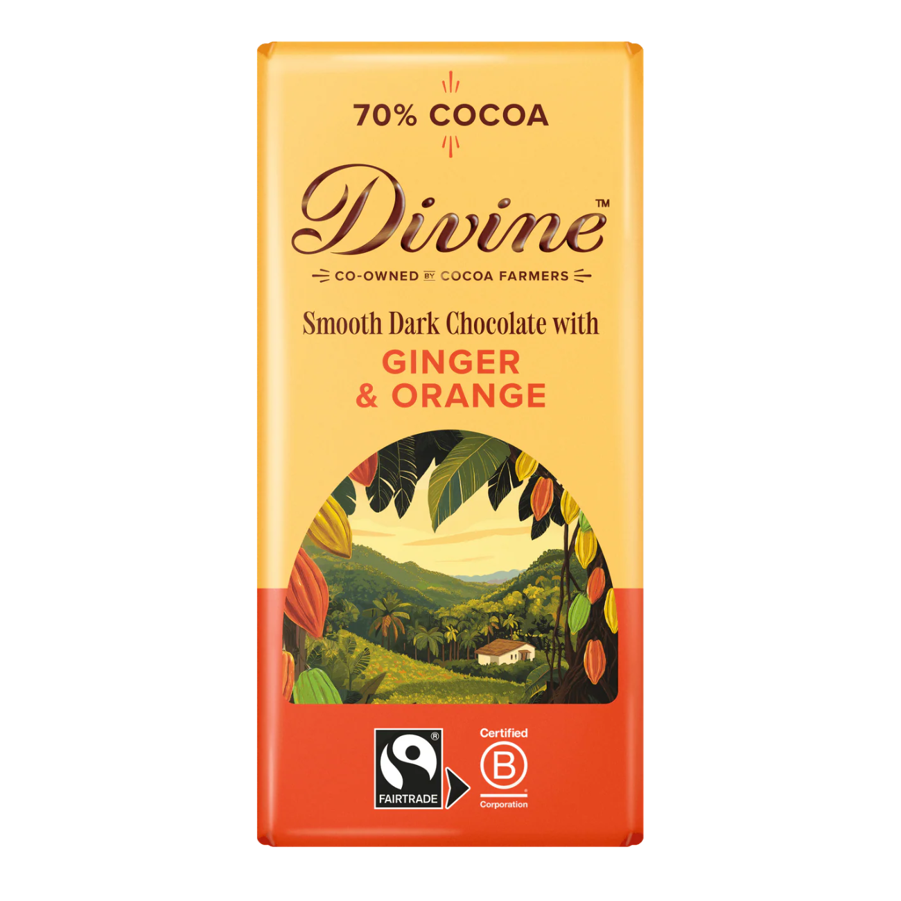 70% Dark Chocolate Ginger & Orange Bar 90g
