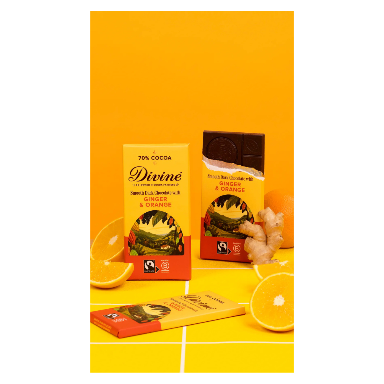 70% Dark Chocolate Ginger & Orange Bar 90g