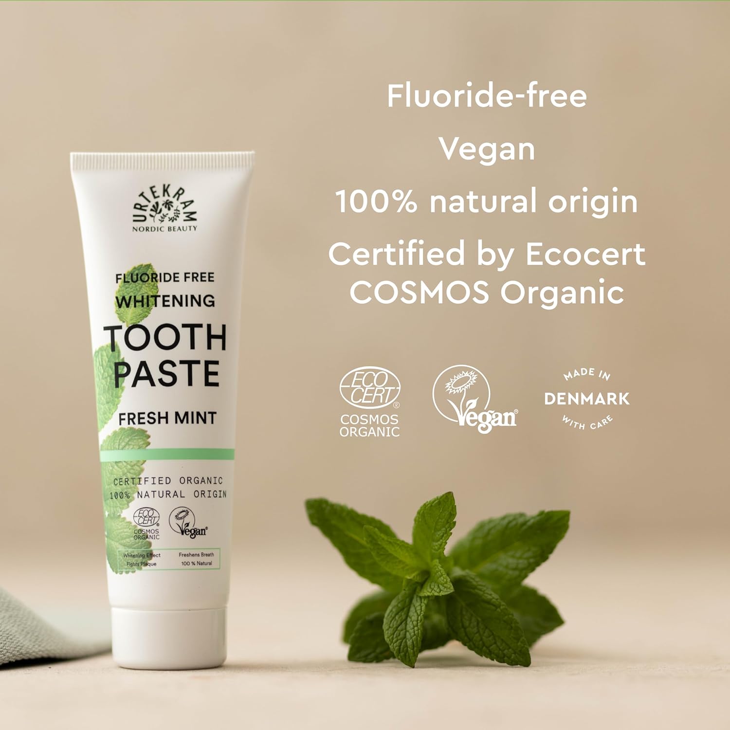 Urtekram Fresh Mint Whitening Toothpaste 75ml fluoride free
