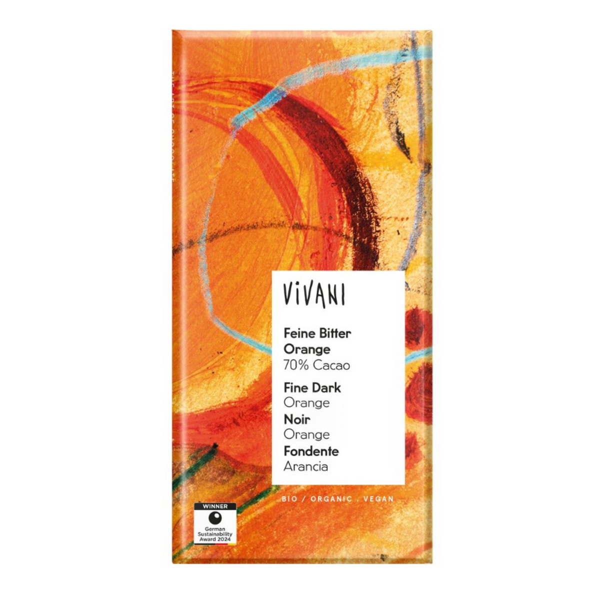Vivani Fine Dark Orange 70% Chocolate 80g front packaging