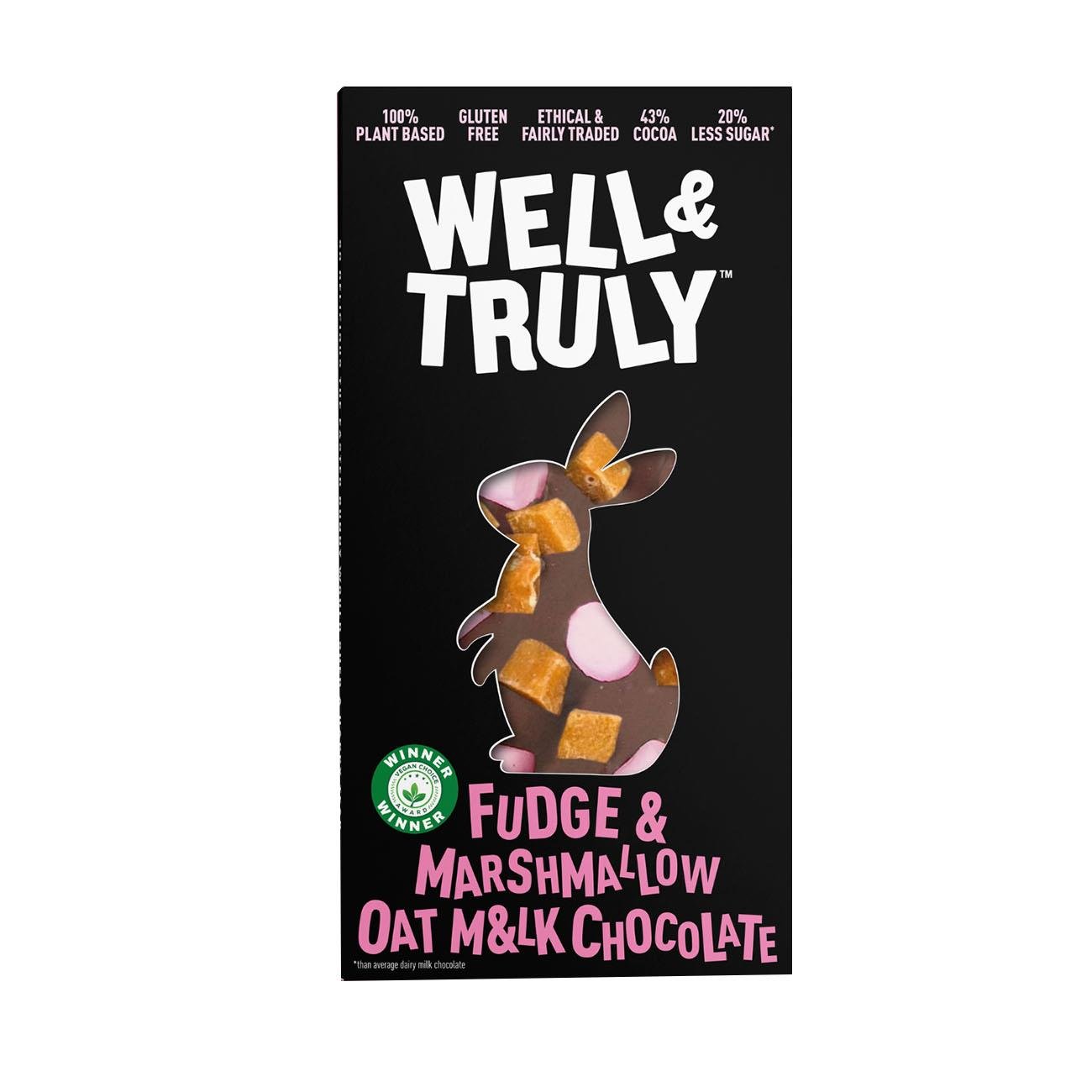 Well & Truly Fudge and Marshmallow Easter Oat M&lk Chocolate 90g front packaging