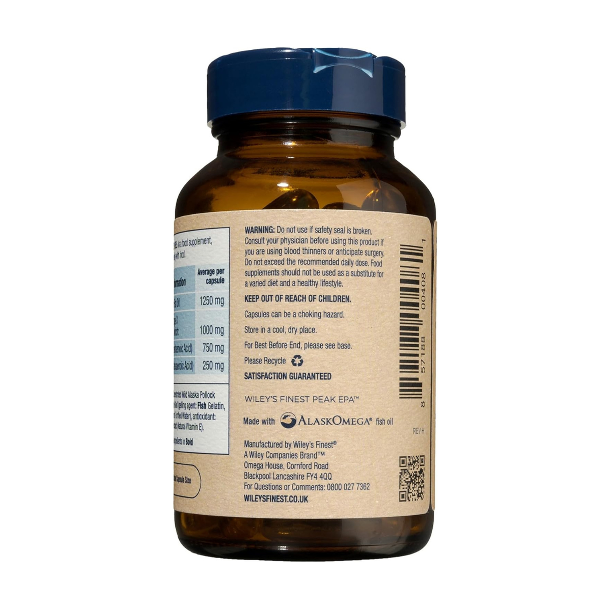 Wiley's Finest Wiley's Finest Wild Alaskan Fish Oil Peak EPA 60 Capsules — 750mg EPA  side 1 packaging