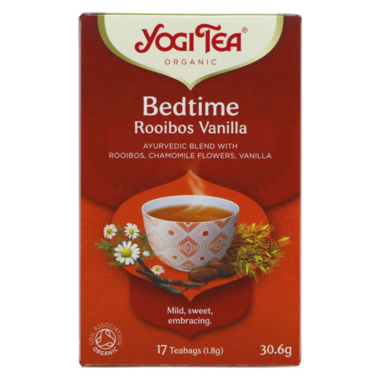 Yogi Tea Organic Bedtime Rooibos Vanilla Herbal Tea 17 Bags front packaging 