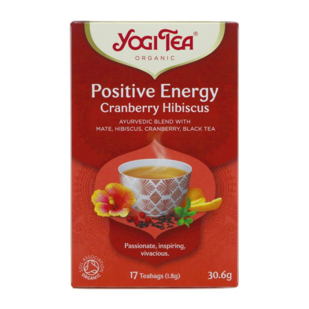 Yogi Tea Organic Positive Energy Cranberry Hibiscus Black Tea 17 Bags front packaging 