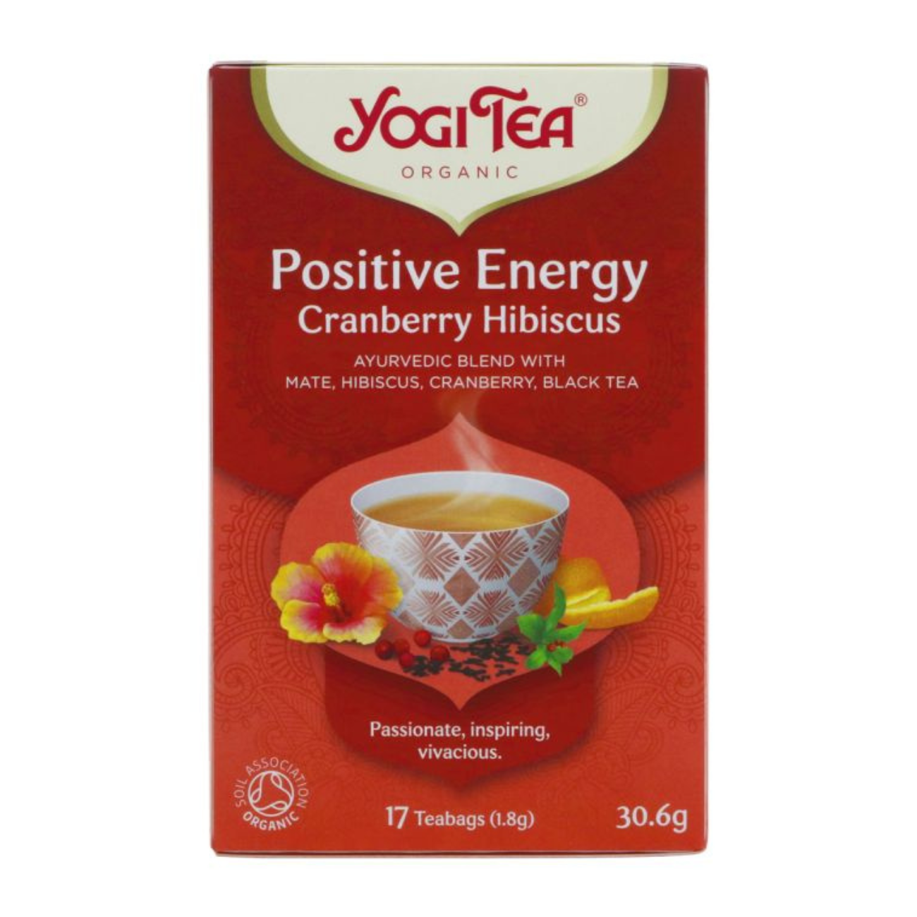 Yogi Tea Organic Positive Energy Cranberry Hibiscus Black Tea 17 Bags front packaging 
