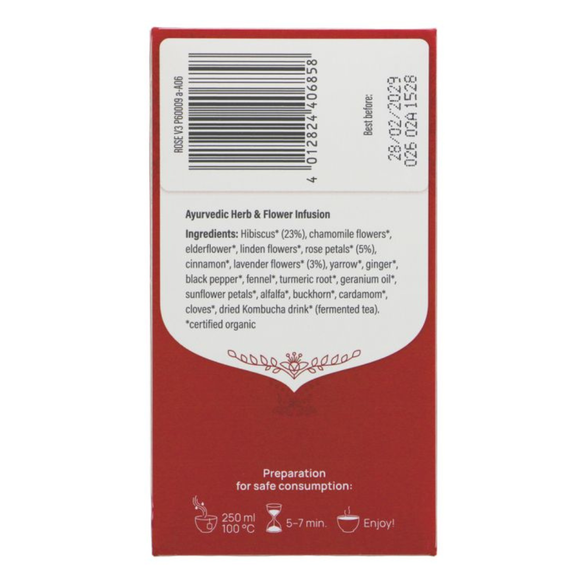 Yogi Tea Organic Rose Herbal Tea 17 Bags back packaging 