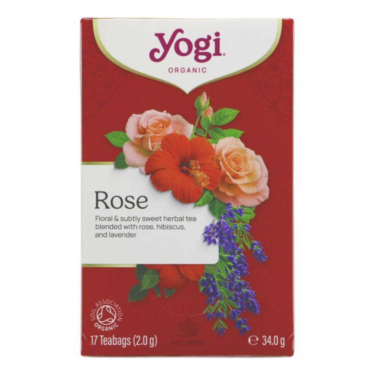 Yogi Tea Organic Rose Herbal Tea 17 Bags front packaging 