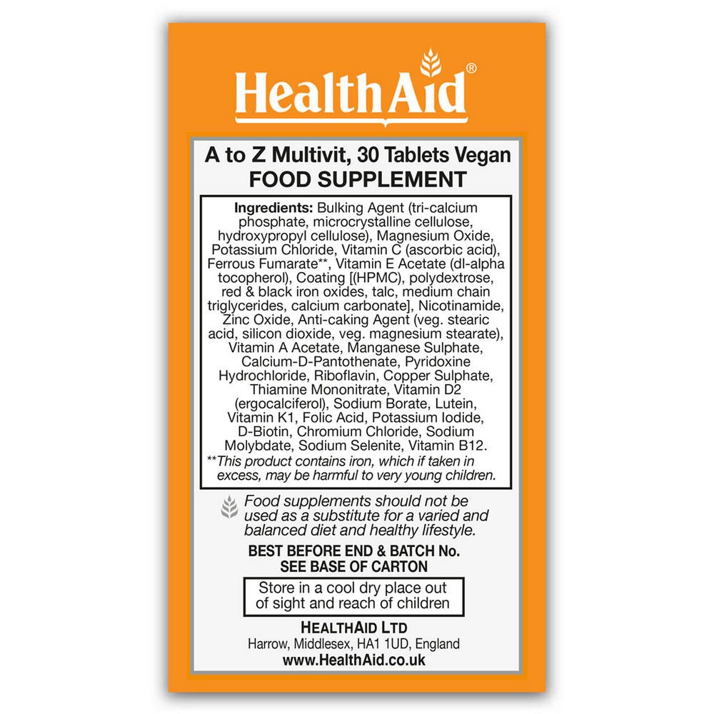 A to Z Multivit 90 Tablets - HealthAid - Food Supplement - Eco Natural Products