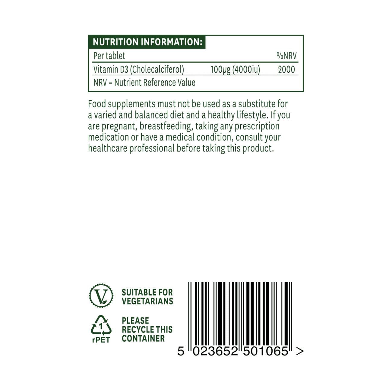 Vitamin D3 4000iu (100ug) Super Strength 60 Tablets