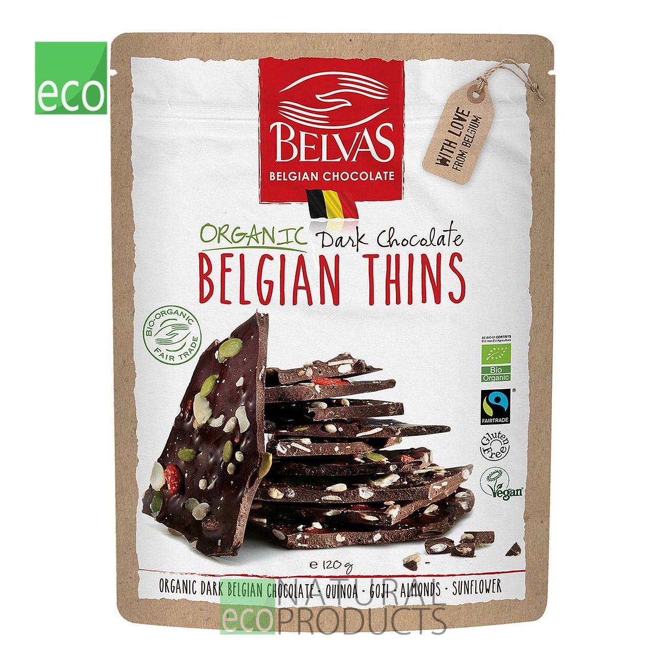 Belgian Thins Dark Chocolate with Goji & Quinoa 120g BBE 22.02.2025