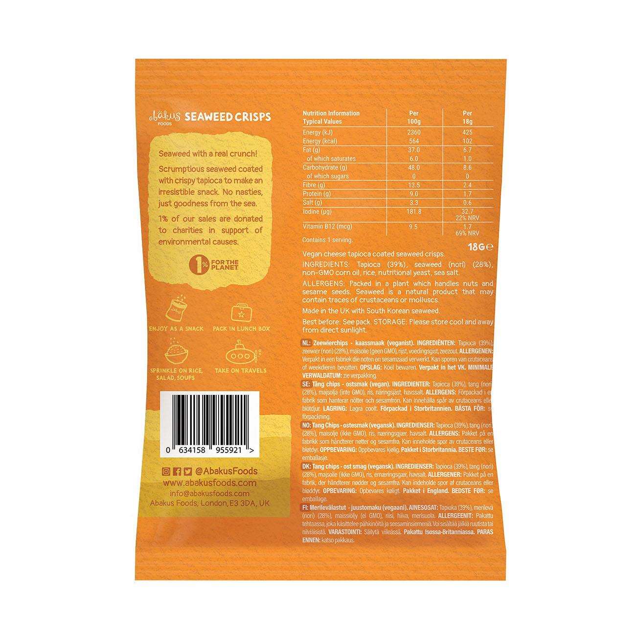 Abakus Food Cheese Flavour Seaweed Crisps - 18g - Eco Natural Products - Abakus Foods - Seaweed Crisps