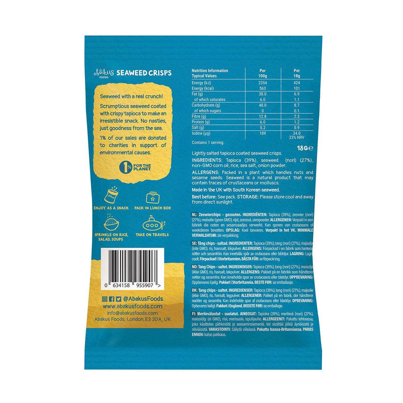 Abakus Food Sea Salted Seaweed Crisps - 18g - Eco Natural Products - Abakus Foods - Seaweed Crisps