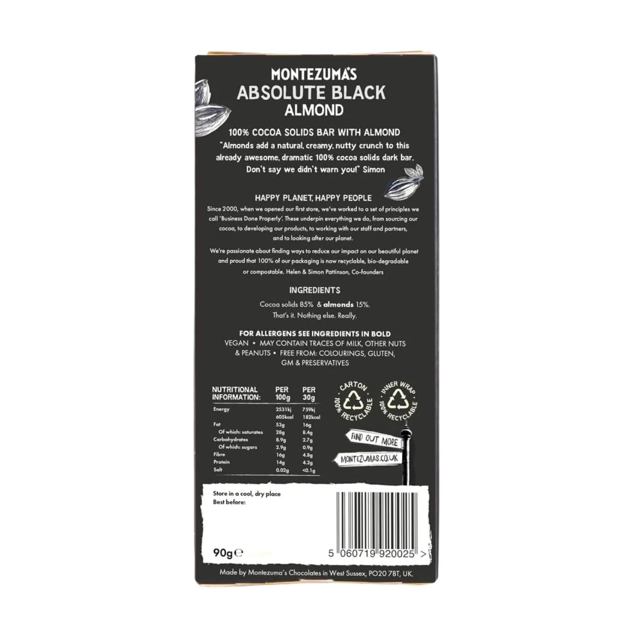 Absolute Black Chocolate 100% Cocoa with Almonds 90g - Montezumas Chocolate - Chocolate Bar - Montezumas Chocolate