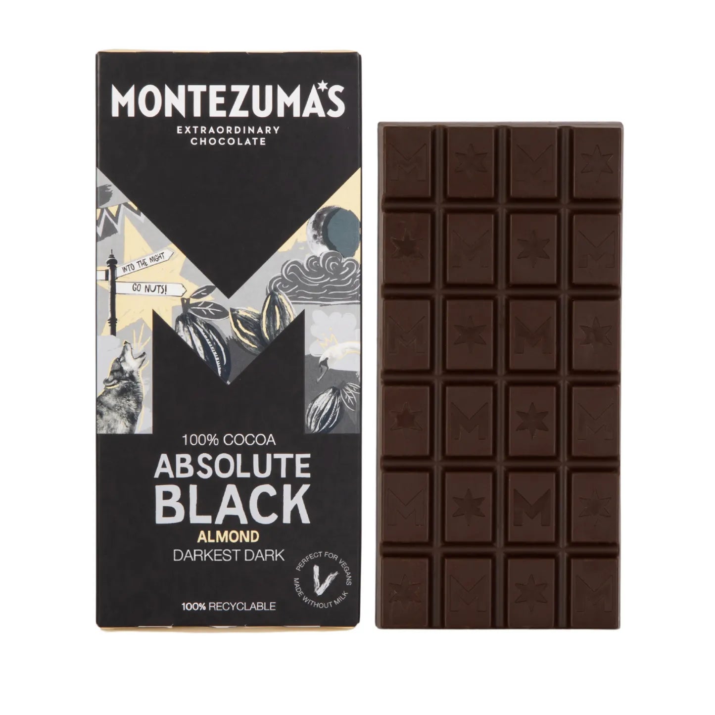 Absolute Black Chocolate 100% Cocoa with Almonds 90g - Montezumas Chocolate - Chocolate Bar - Montezumas Chocolate