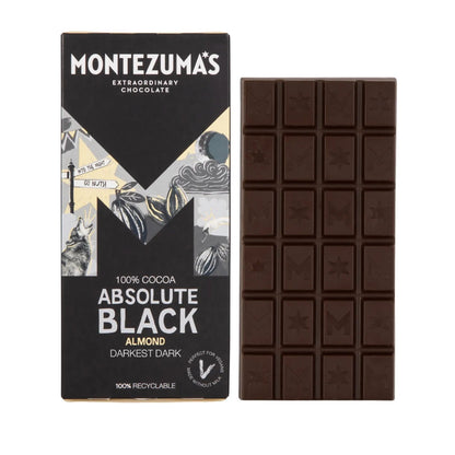 Absolute Black Chocolate 100% Cocoa with Almonds 90g - Montezumas Chocolate - Chocolate Bar - Montezumas Chocolate