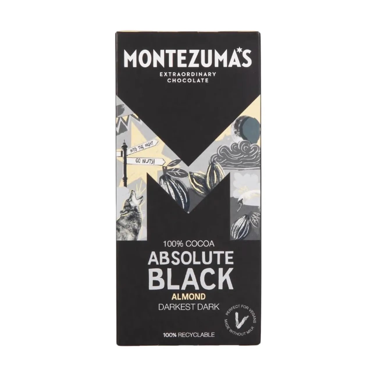 Absolute Black Chocolate 100% Cocoa with Almonds 90g - Montezumas Chocolate - Chocolate Bar - Montezumas Chocolate