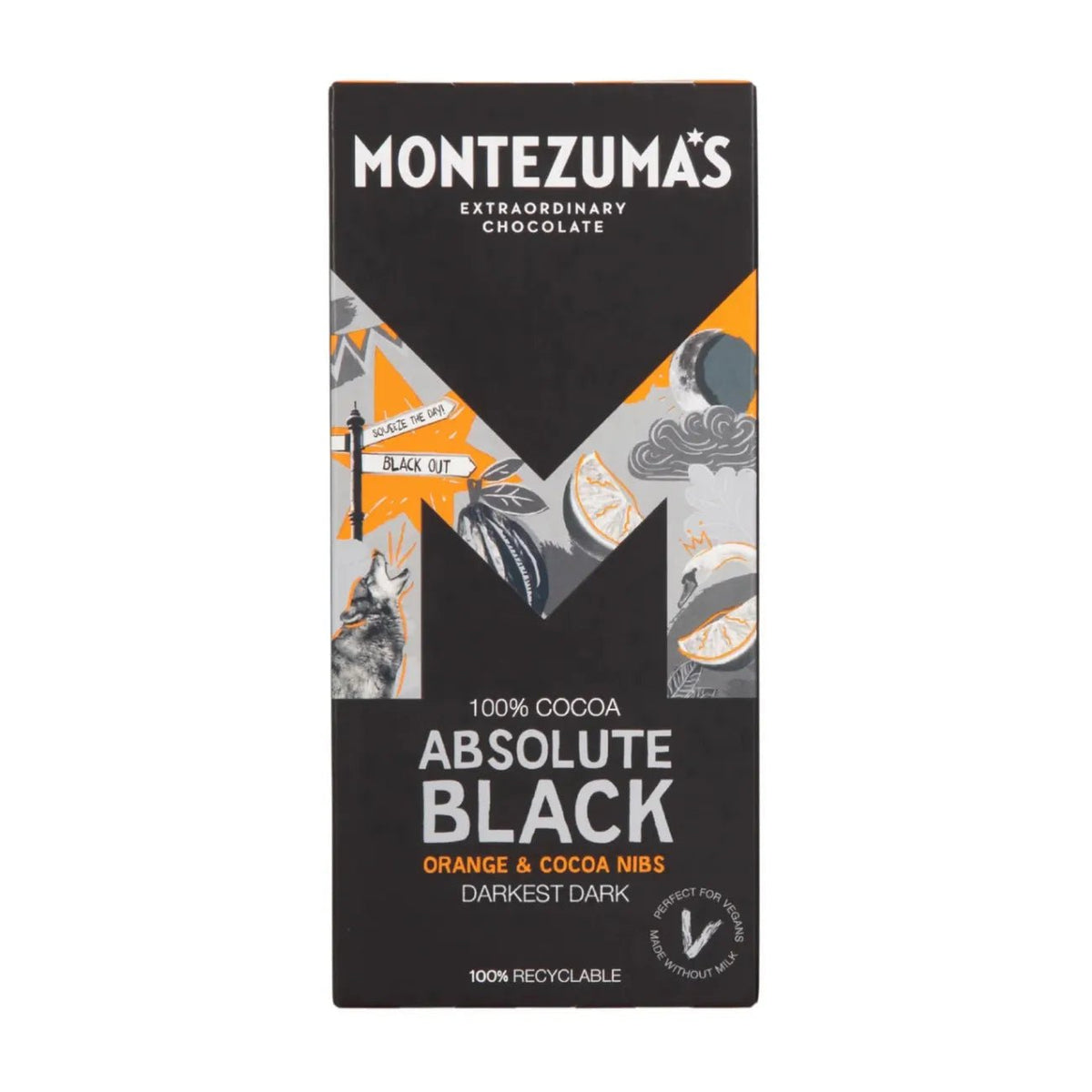 Absolute Black Chocolate 100% Cocoa with Coco Nibs and Orange 90g - Montezumas Chocolate - Chocolate Bar - Montezumas Chocolate
