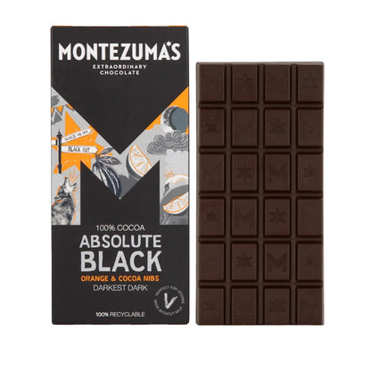 Absolute Black Chocolate 100% Cocoa with Coco Nibs and Orange 90g - Montezumas Chocolate - Chocolate Bar - Montezumas Chocolate